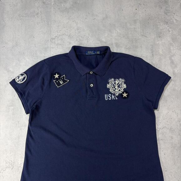 Y2K Navy Polo Ralph Lauren Grunge Embroidered Shirt Dress - Picture 2 of 7